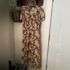 Brown and Cream Floral Maxi Dress